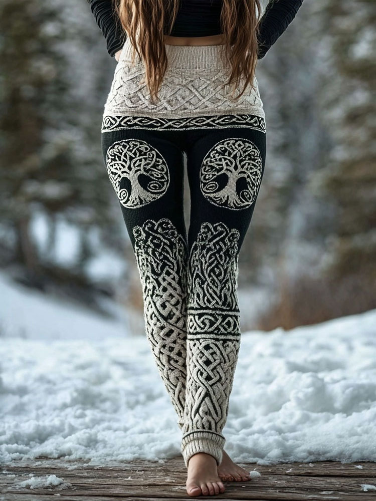 Vintage Viking Celtic Tree Of Life Knit Comfy Leggings