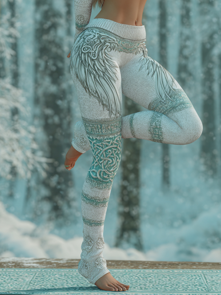 Women's Viking Style Angel Wing Art Knit Leggings