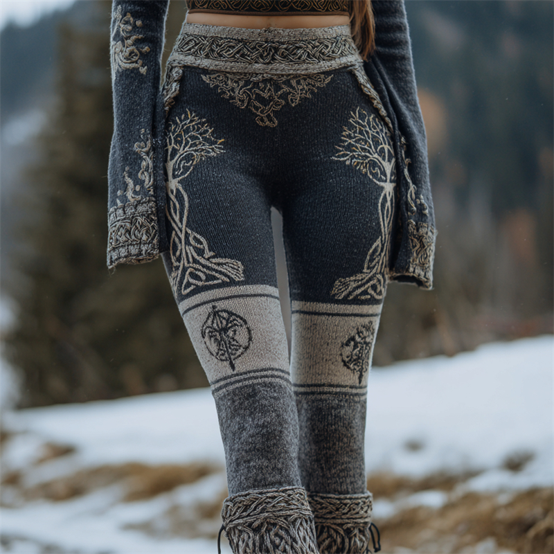 Viking Tree Of Life Celtic Knot Colorblock Cozy Knit Leggings