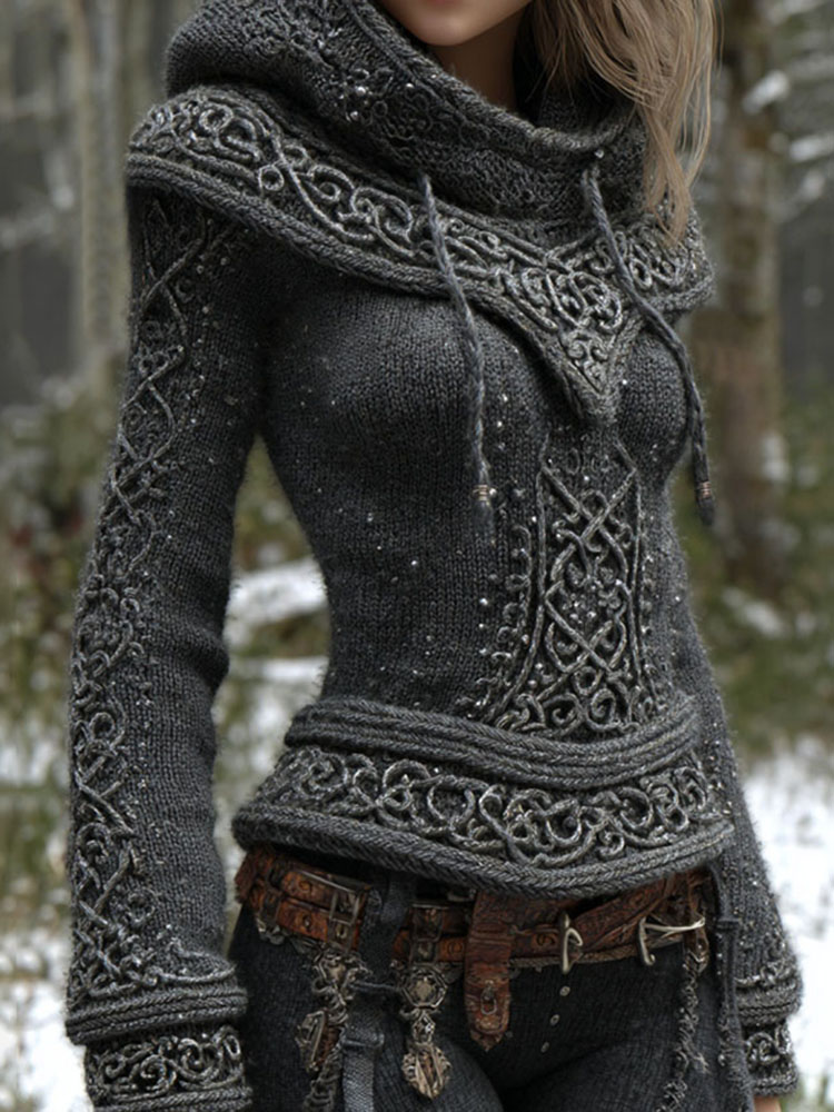 Women's Vintage Viking Celtic Knot Art Cozy Hooded