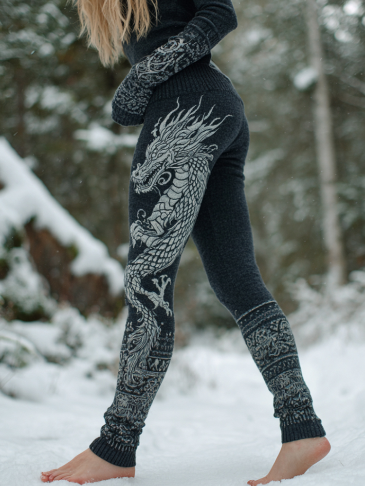 Women's Viking Dragon Totem Knit Leggings