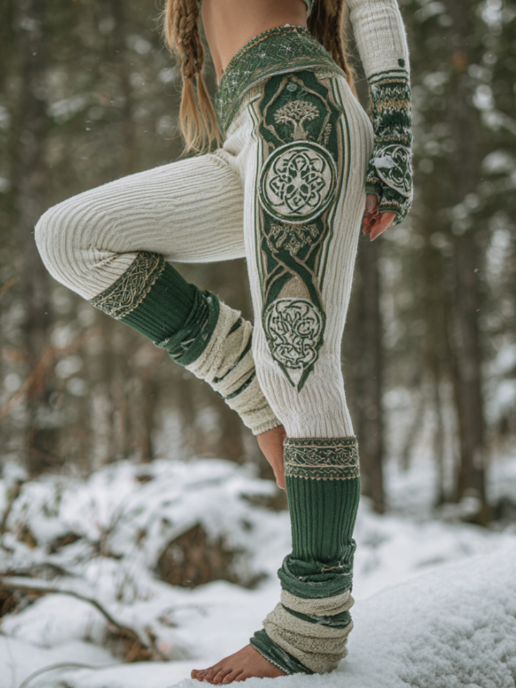 Women's Viking Style Celtic Knot Contrasting Knit Leggings