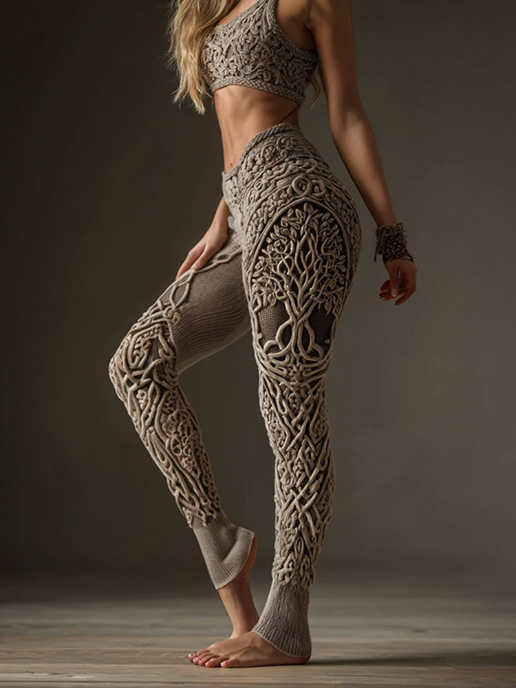 Vintage Tree Of Life Celtic Knot Art Knit Cozy Leggings