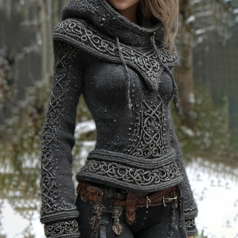 Women's Vintage Viking Celtic Knot Art Cozy Hooded