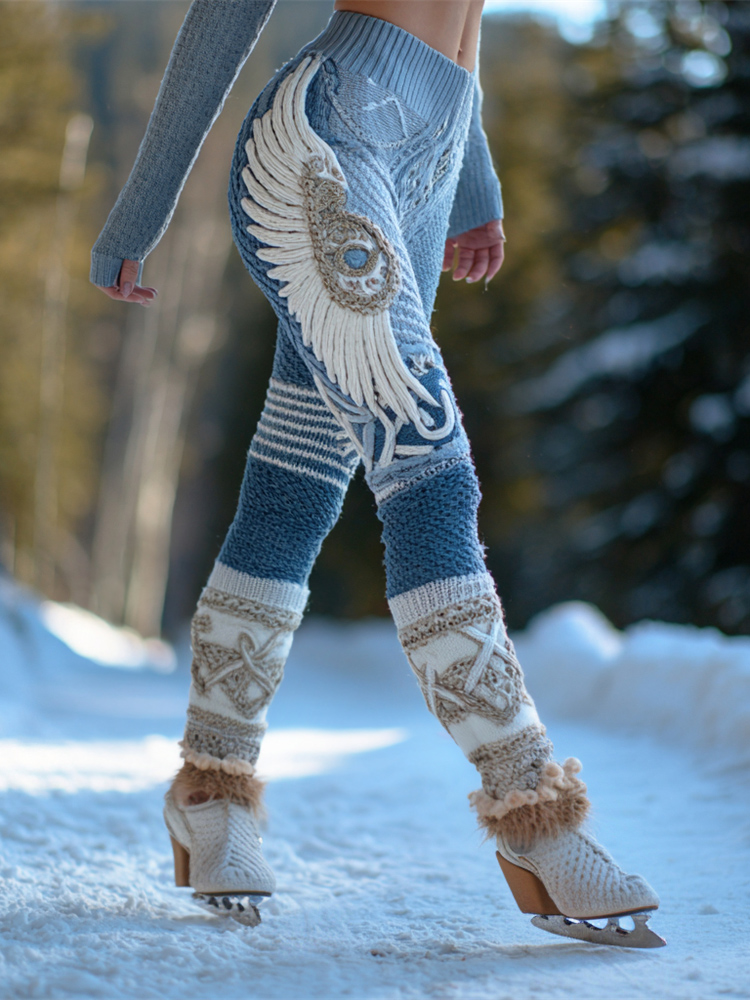 Christmas Winter Angel Wings Women's Knit Leggings
