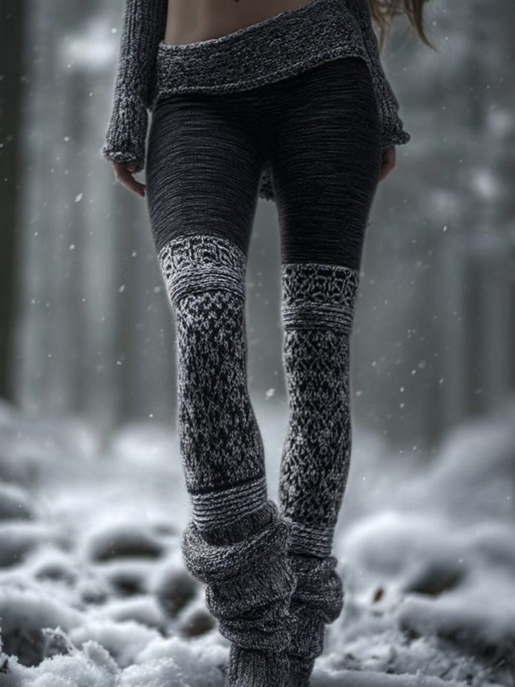 Vintage Viking Pattern Art Knit Cozy Casual Leggings