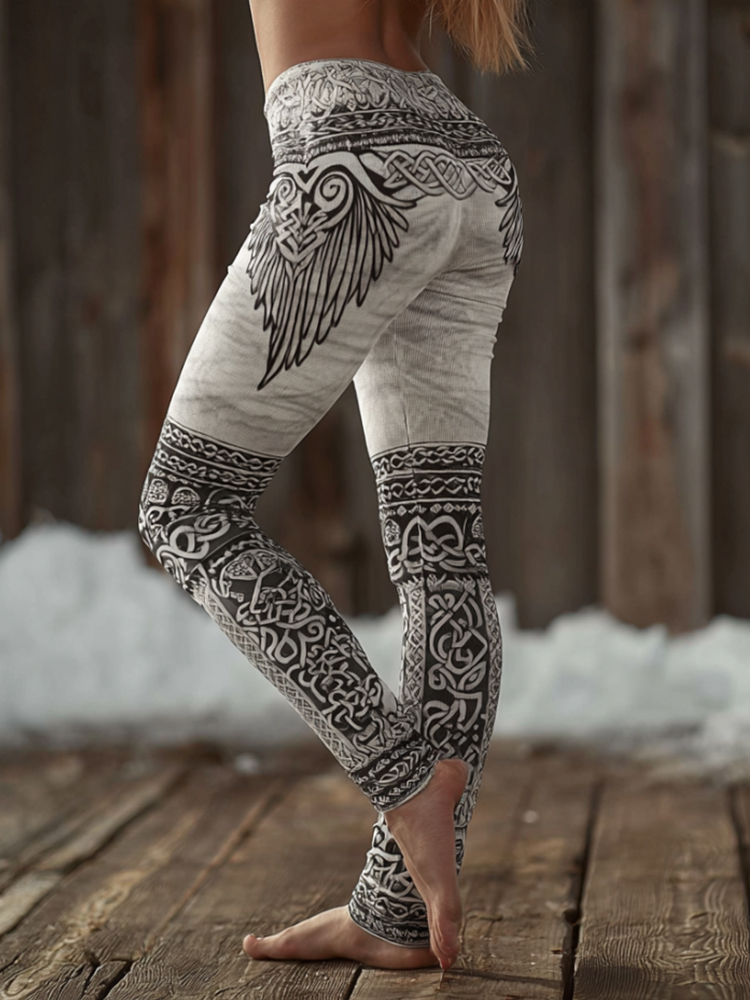 Viking Style Viking Wings Celtic Knot Distressed Leggings