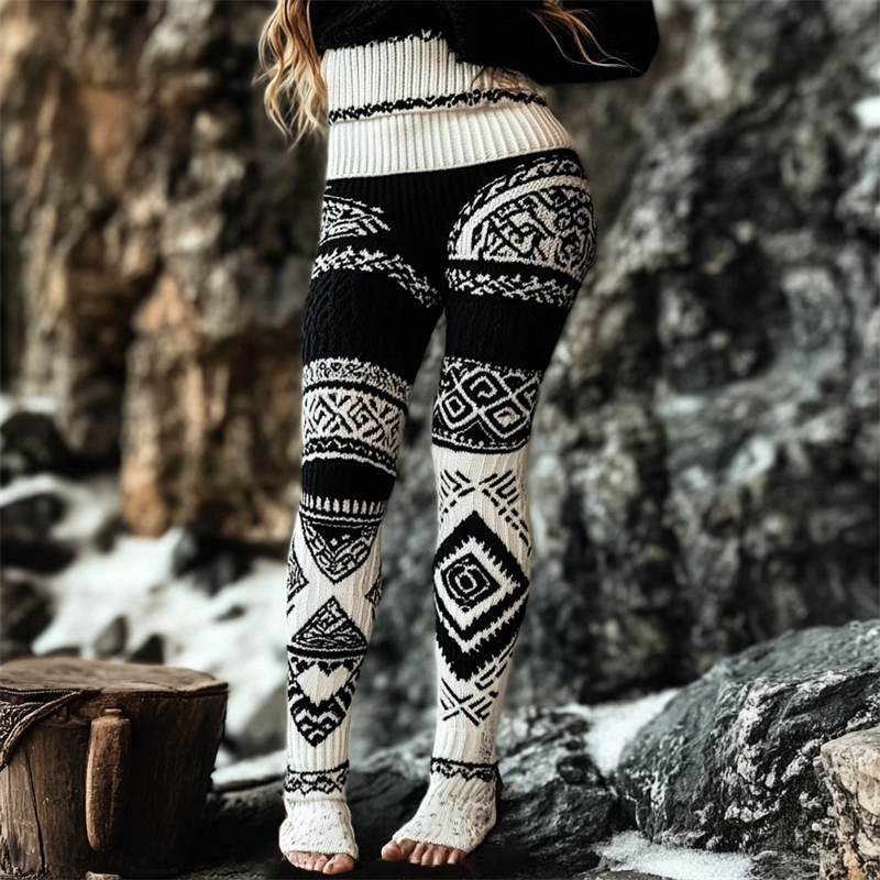 Tribal Viking Contrast Color Cozy Knit Leggings