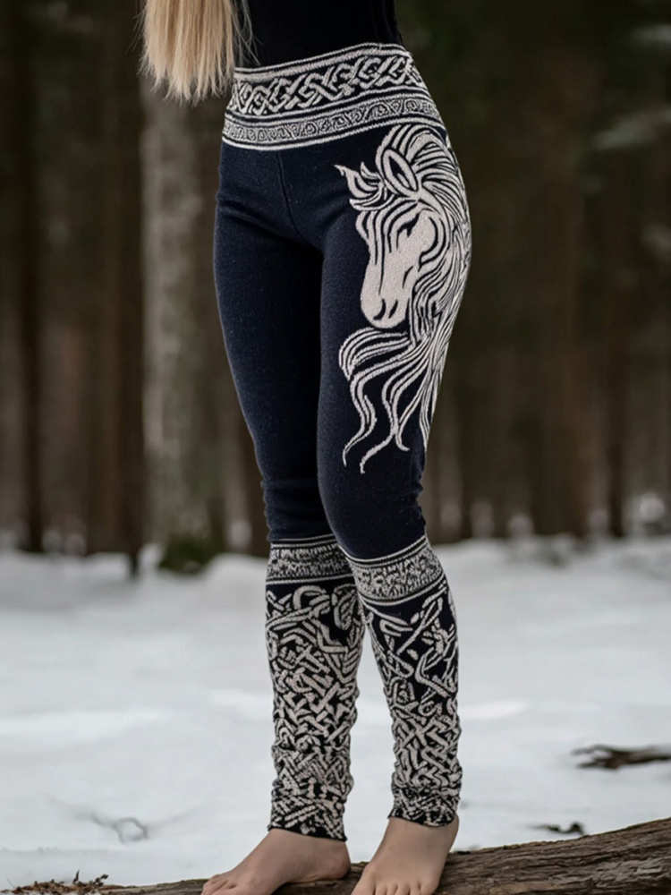 Women's Celtic Knot Animal Horse Art Knitted Leggings