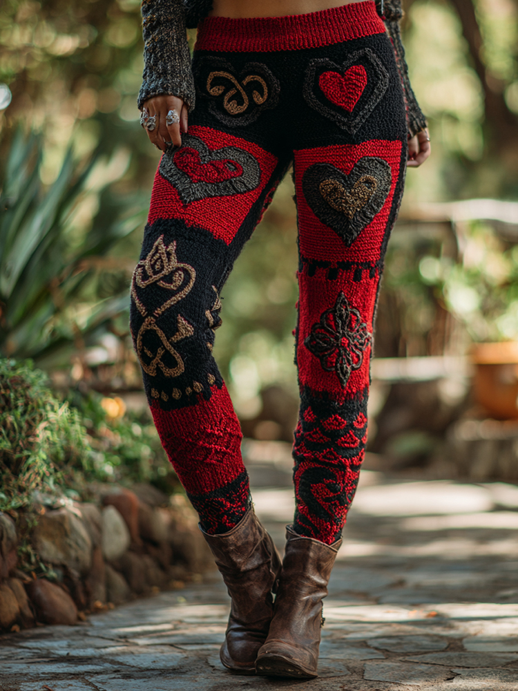 Women's Vintage Heart Patchwork Art Comfortable Leggings