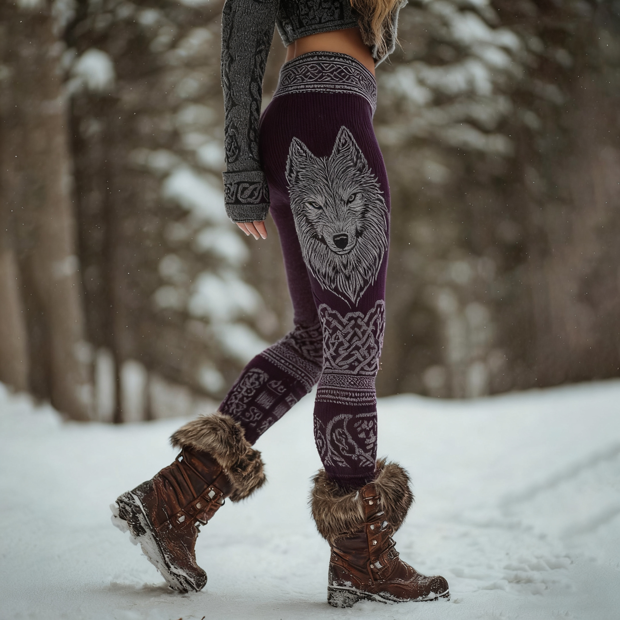 Women's Viking Wolf Print Casual Leggings