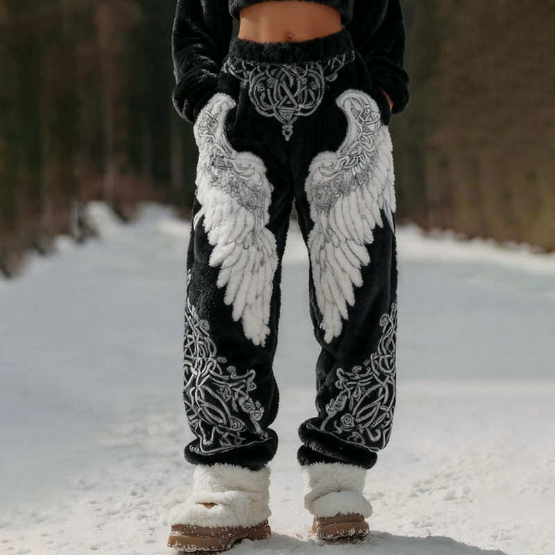 Women's Viking Angel Wings Art Casual  Flannel Pants