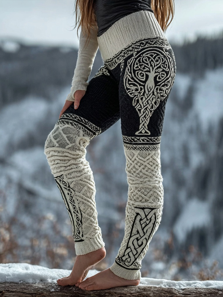 Viking Tree Of Life Celtic Knot Contrast Knit Comfy Leggings