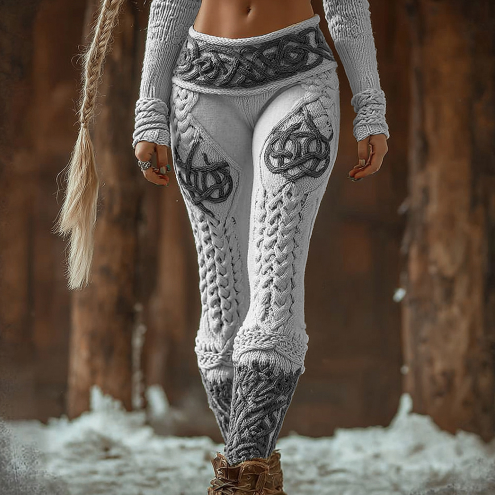 Viking Style Celtic Knot Thick Needle Knit Leggings