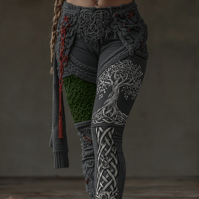 Vintage Viking Tree Of Life Art Cozy Casual Leggings