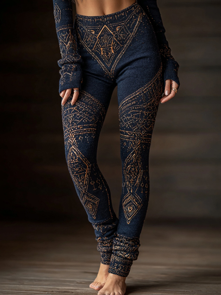 Women‘s Vintage Viking Tribal Celtic Geometry Art Cozy Leggings
