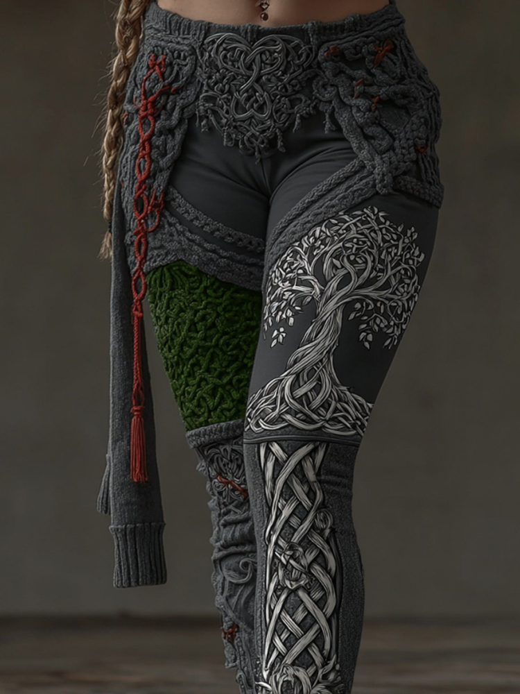 Vintage Viking Tree Of Life Art Cozy Casual Leggings