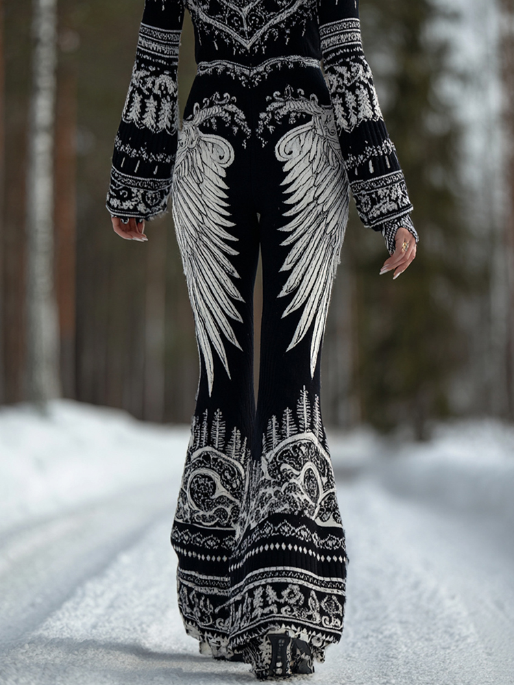 Women's Viking Celtic Knot With Angle Wing Print Casual Flared Leggings