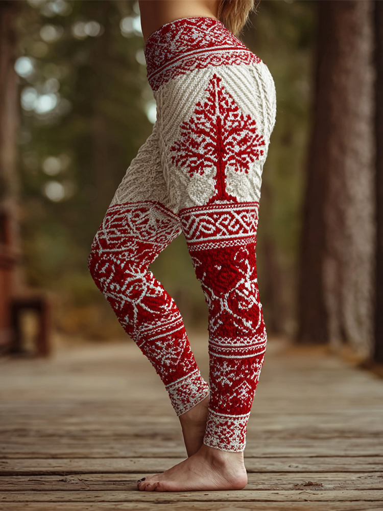 Christmas Tree Viking Art Women's Knit Leggings