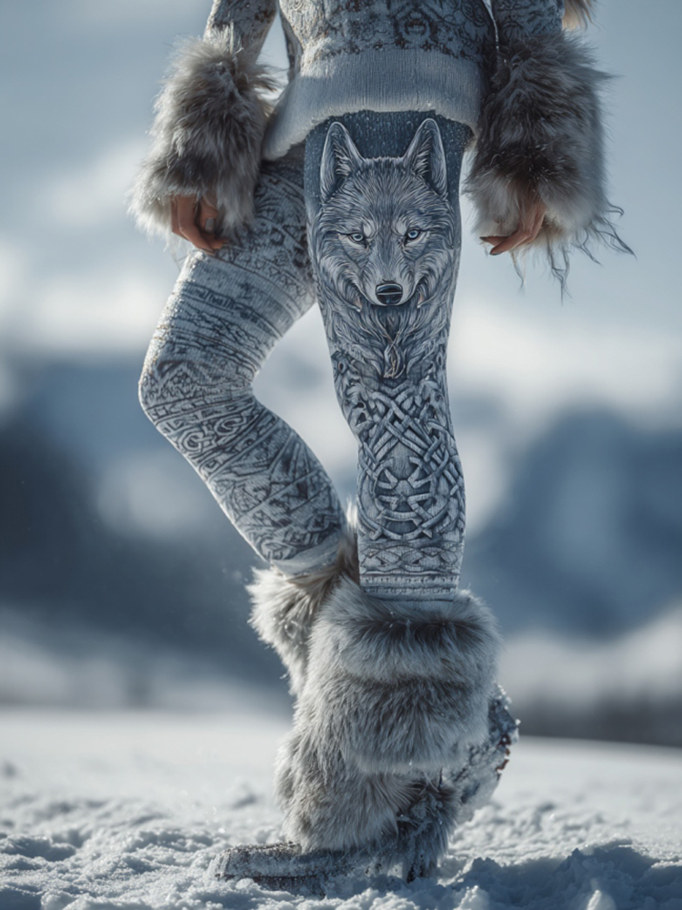 Women's Viking Wolf Art Print Casual Leggings