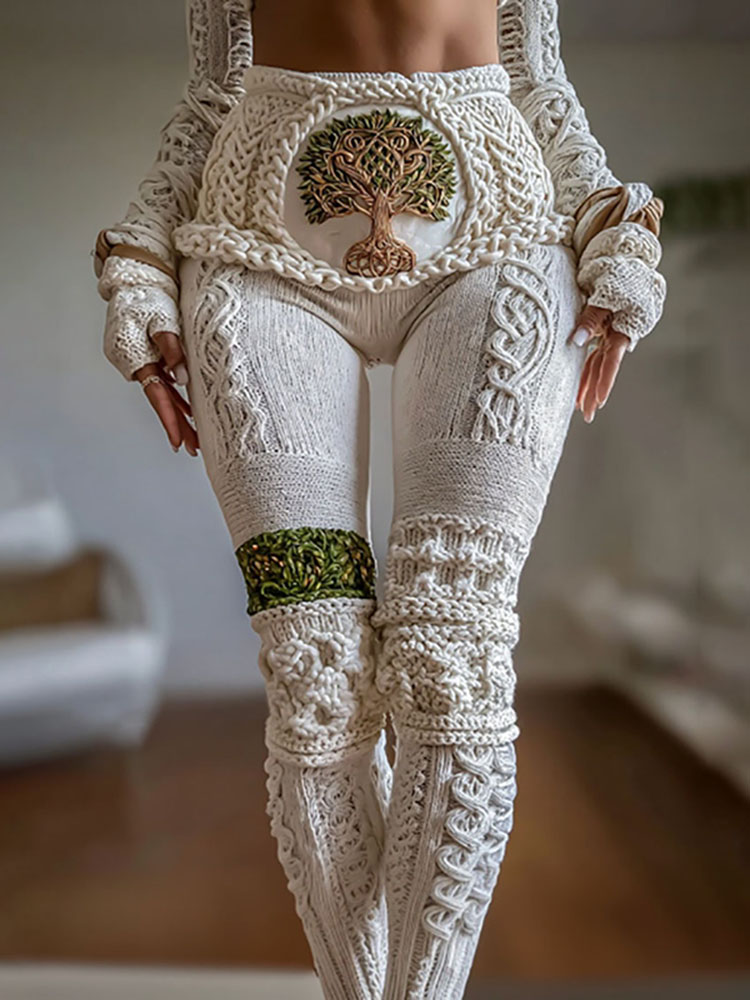 Vintage Viking Tree Of Life Celtic Art Knit Cozy Casual Leggings
