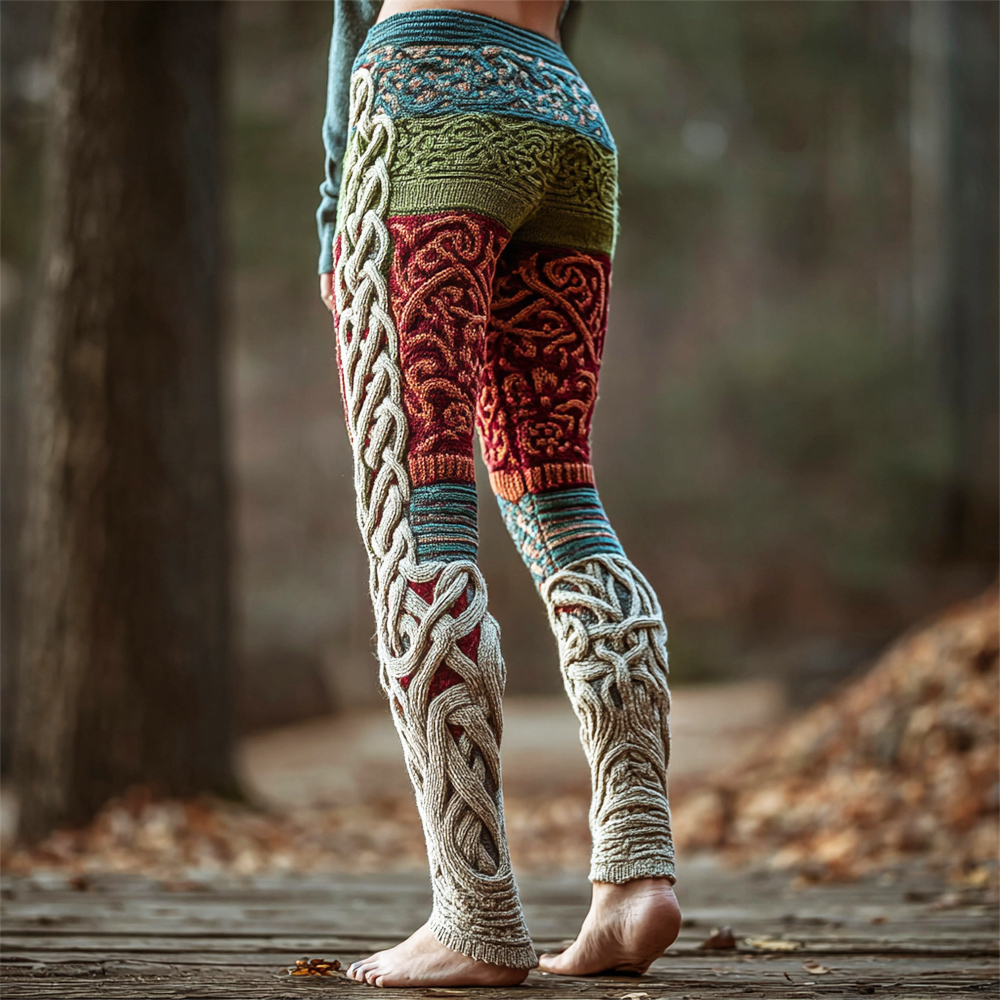 Viking Totem Contrast Color Art Women's Knit Leggings