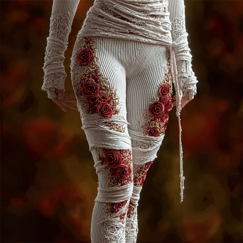 Halloween Vintage Bloody Roses Bandages Cozy Knit Leggings