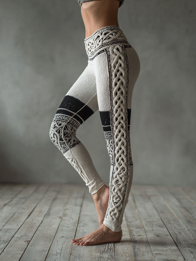 Classic Viking Celtic Knot Art Knit Cozy Casual Leggings