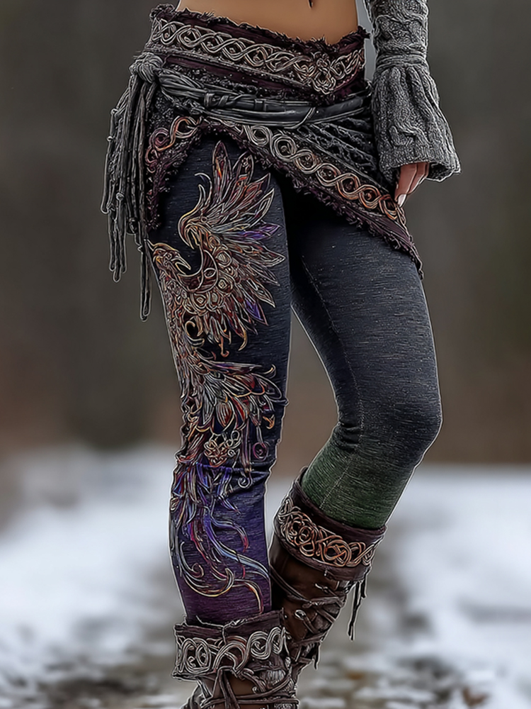 Women's Vintage Celtic Knot Phoenix Gradient Print Knit Leggings