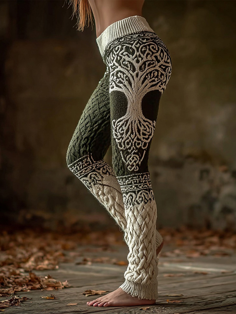 Vintage Viking Tree Of Life Celtic Cozy Knit Leggings