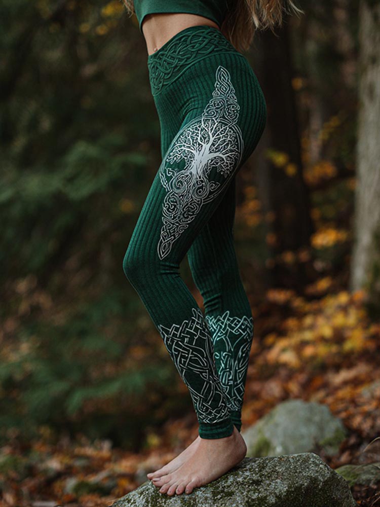 Women's Retro Viking Tree Of Life Pattern Casual Leggings