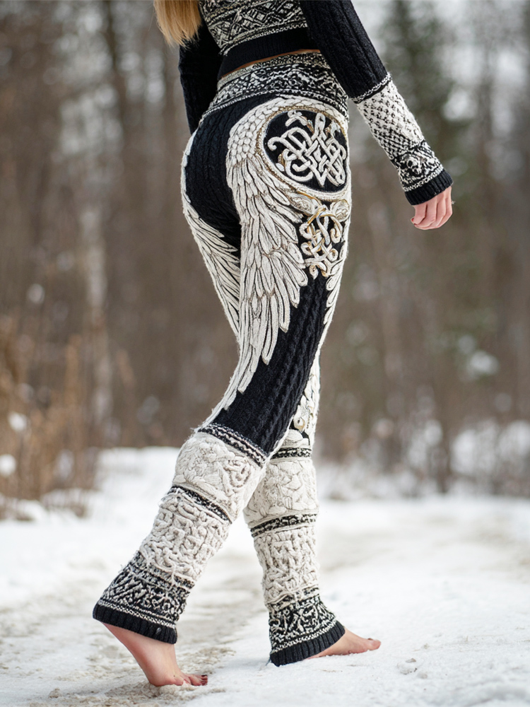 Viking Angel Wings & Celtic Knot Women's Knit Leggings