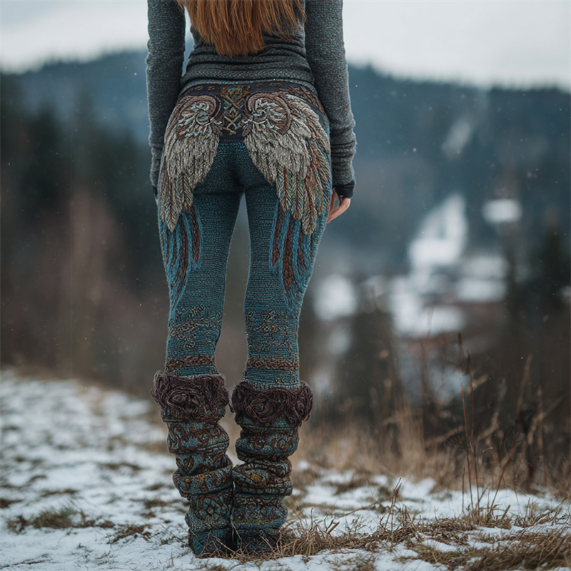 Vintage Turquoise Wings Viking Celtic Heather Knit Leggings