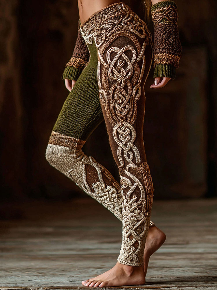 Women's Vintage Celtic Knot Print Knit Leggings