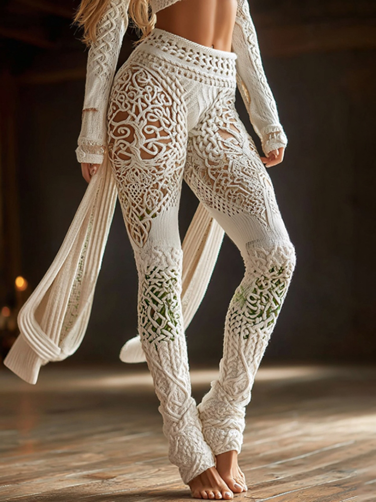 Vintage Viking Gradient Celtic Knot Art Knit Cozy Casual Leggings
