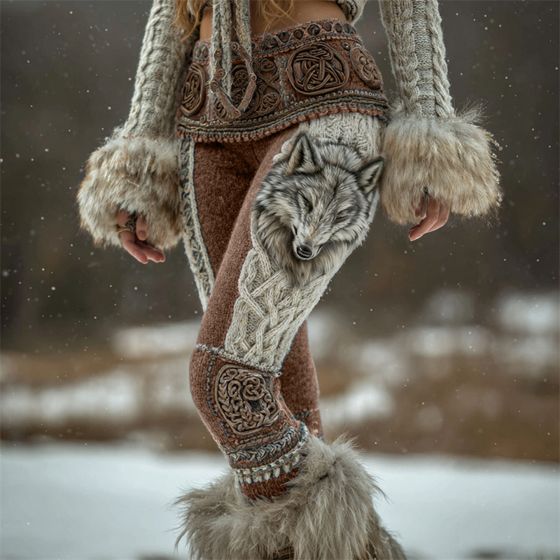 Fuzzy Wolf Viking Celt Knot Chunky Cozy Leggings