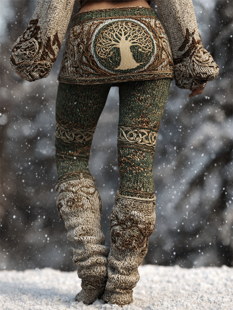 Viking Celtic Knot Natural Color Cozy Knit Leggings