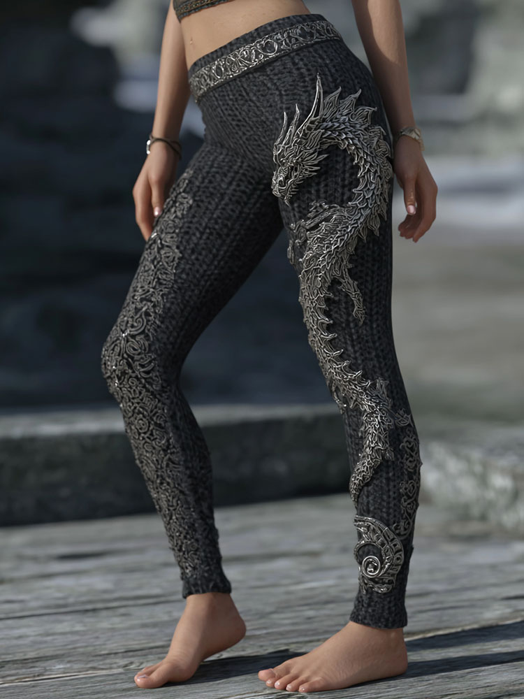 Women's Retro Viking Dragon Style Celtic Art Cozy Leggings