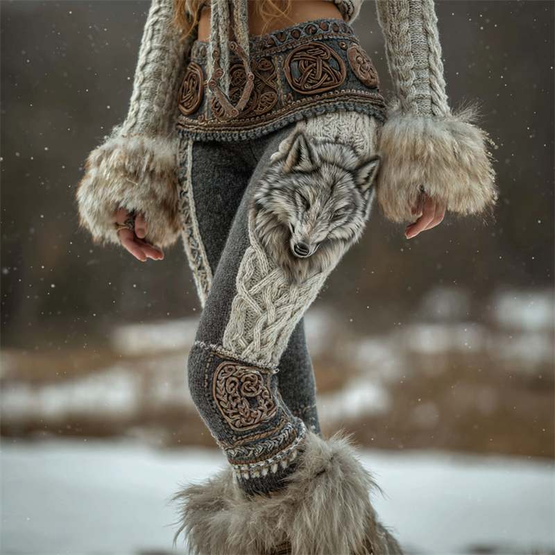 Fuzzy Wolf Viking Celt Knot Chunky Cozy Leggings