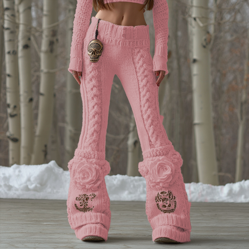Viking-style Rose Embroidery Warm Pants