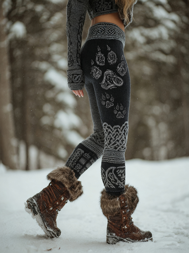 Women's Vintage Viking Wolf Claw Pattern Art Cozy Leggings