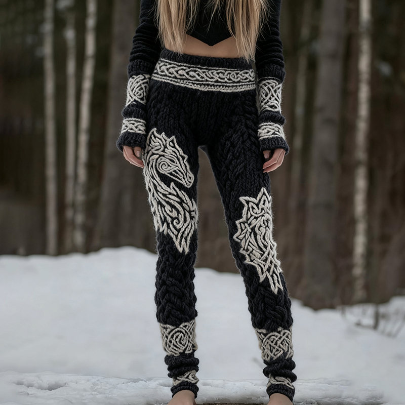 Women's Celtic Knot And Horse Pattern Knit Leggings