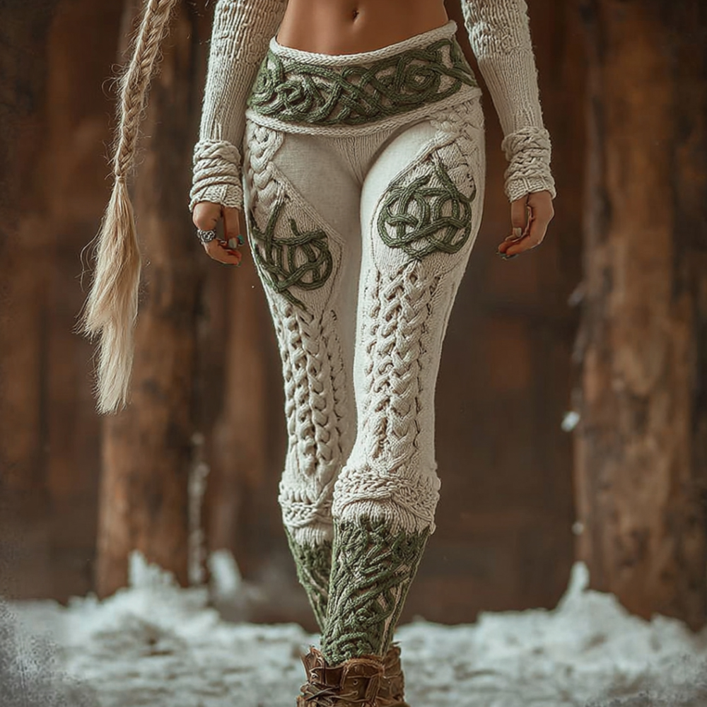 Viking Style Celtic Knot Thick Needle Knit Leggings