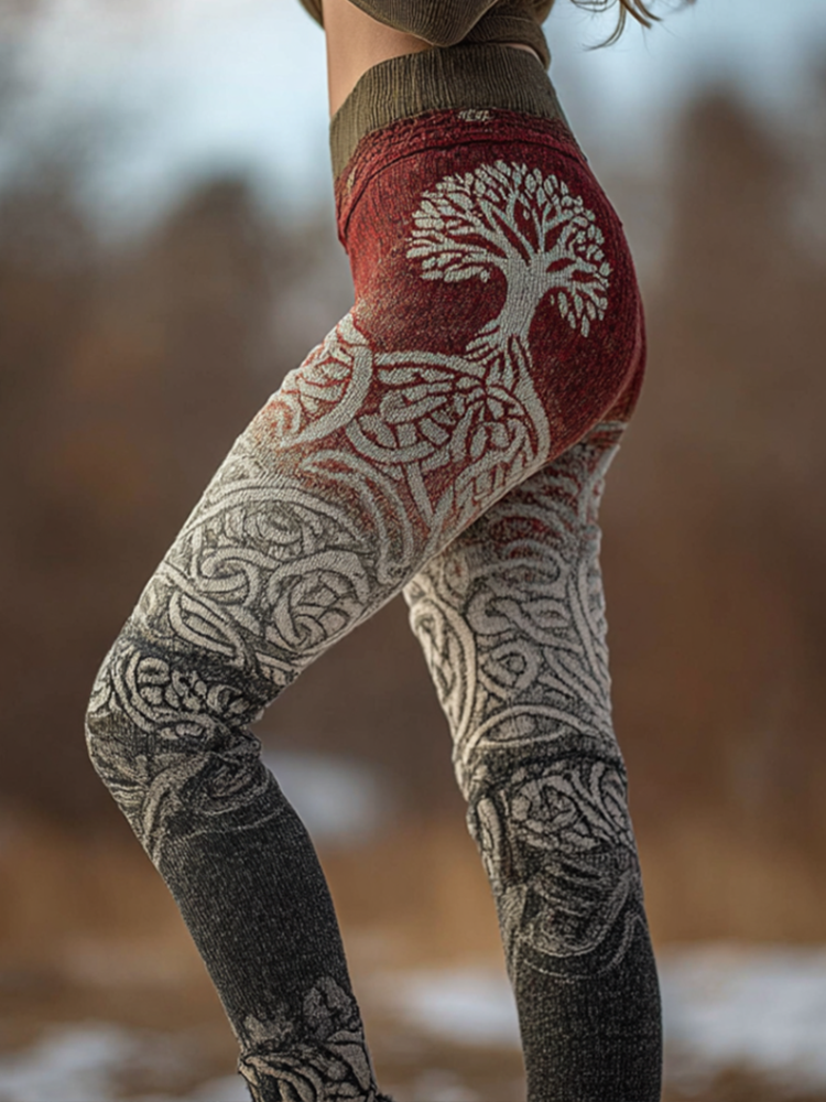 Retro Viking Style Gradient Design Women's Winter Knitted Tight-fitting Leggings