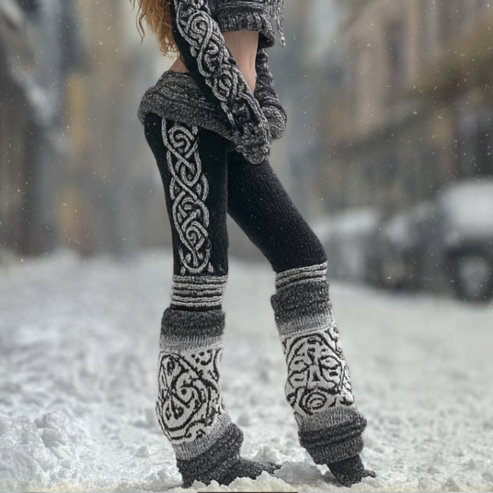 Viking Style Celtic Knot Pattern Knitted Comfortable Leggings