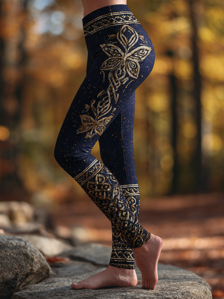 Viking Retro Celtic Butterfly Pattern Women's Tight Knit Leggings
