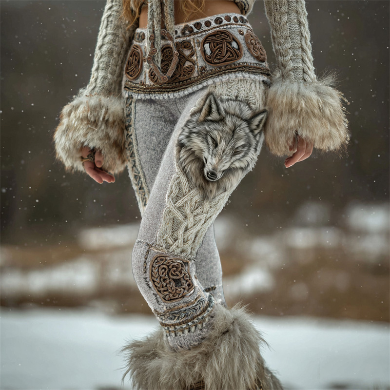 Fuzzy Wolf Viking Celt Knot Chunky Cozy Leggings