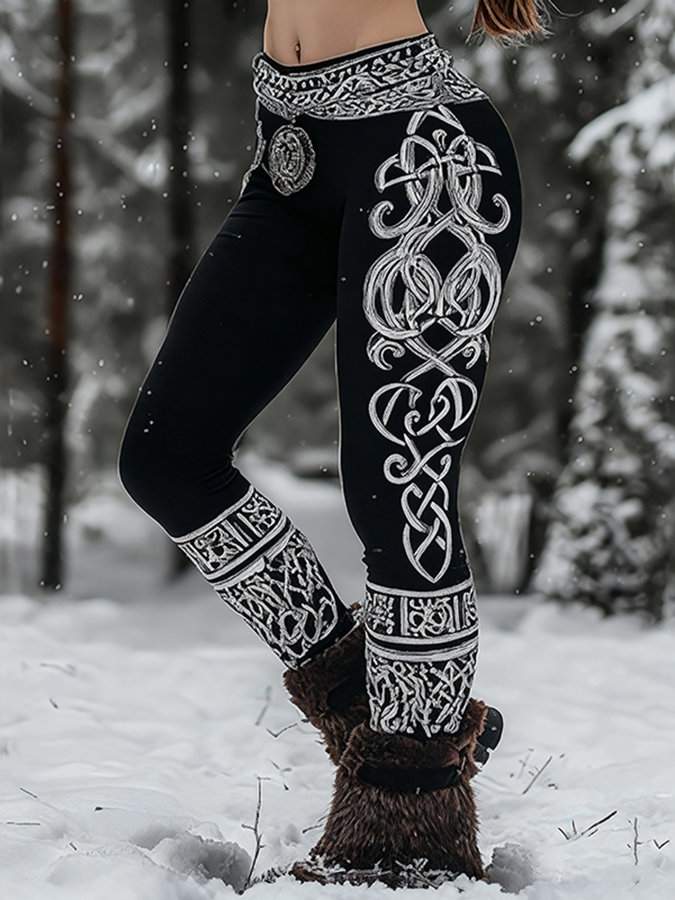 Vintage Viking Pattern Art Cozy Leggings
