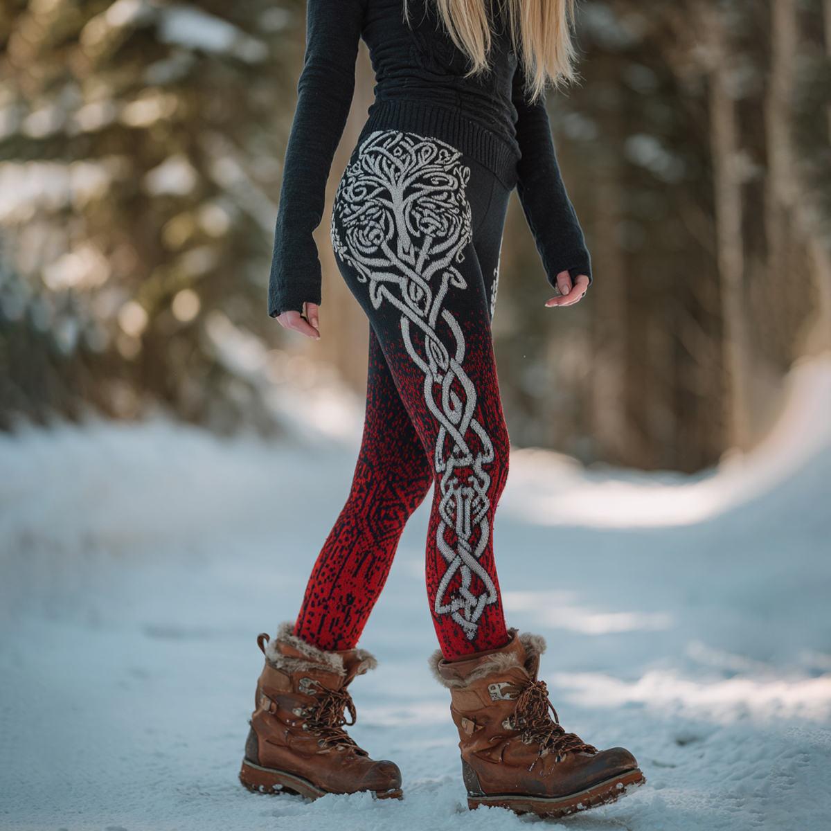 Women's Celtic Knot Tree Of Life Gradient Sports Knit Leggings