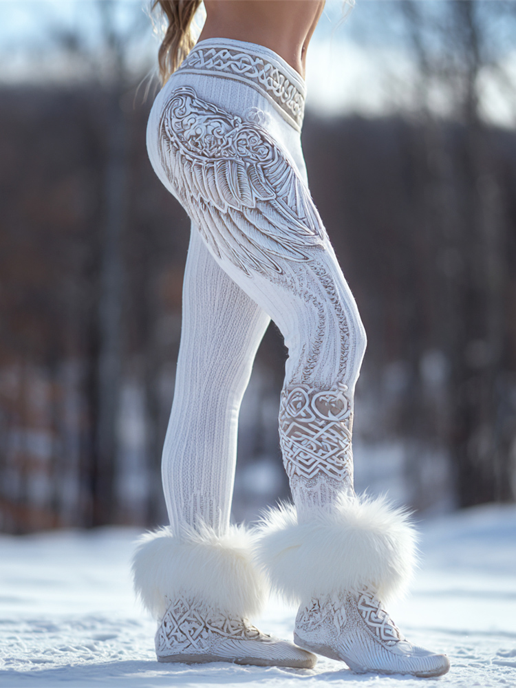 Viking Angel Wings Design Women's Knit Leggings